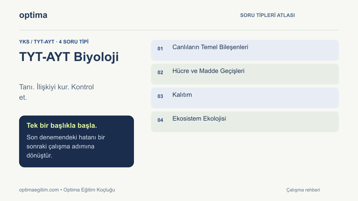 TYT-AYT Biyoloji: Canlıların Temel Bileşenleri, Hücre ve Madde Geçişleri, Kalıtım, Ekosistem Ekolojisi çalışma haritası